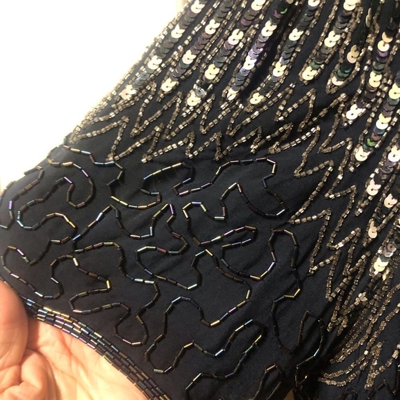 Vintage Navy Blue Beaded and Sequined Cocktail Dress Size Large - Picture 3 of 10